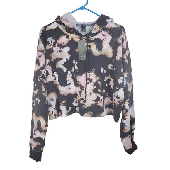 New Wild Fable black tie dye cropped fleece lined hoodie Size Large - Picture 1 of 7